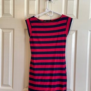 Navy and red striped mini dress